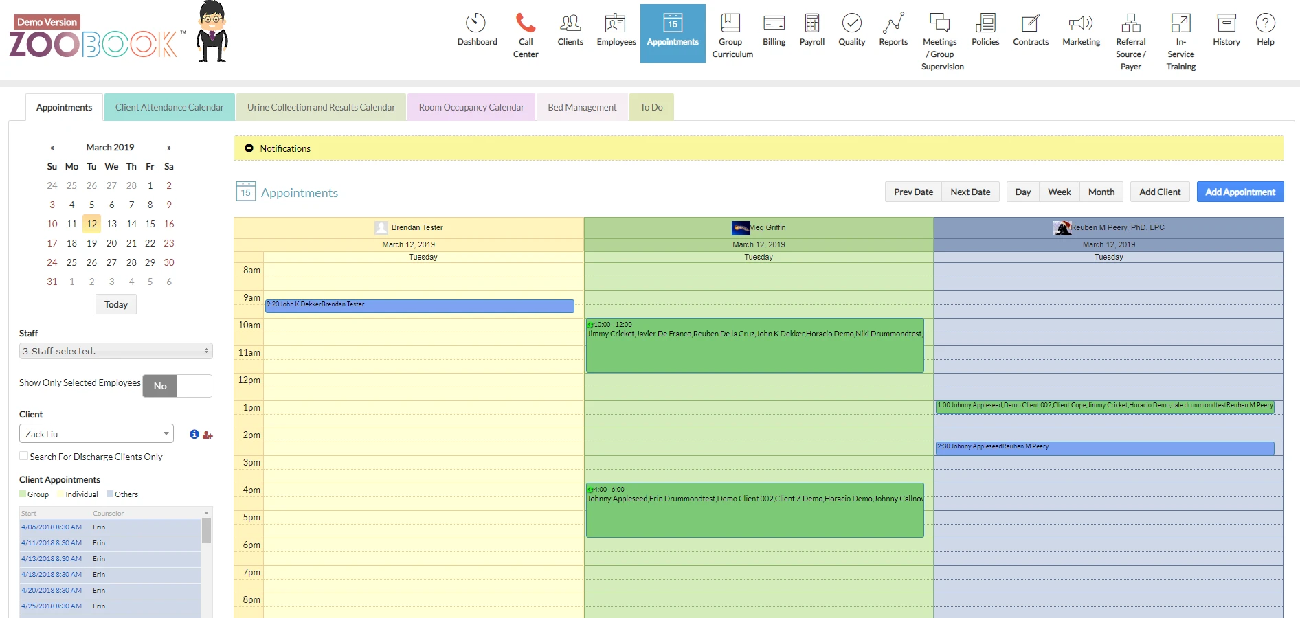 Zoobook EHR interface — AI-powered behavioral health documentation
